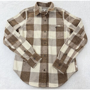 Toad&Co Shirt Womens XS Brown Tan Plaid Flannel Button Down Recycled Cotton